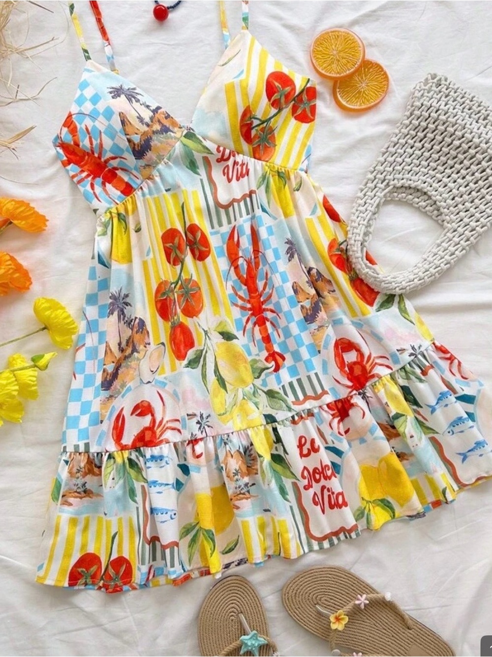 Unworn new La Dolce Vita Lemon & Crab Print Summer Dress (fits 6/8)